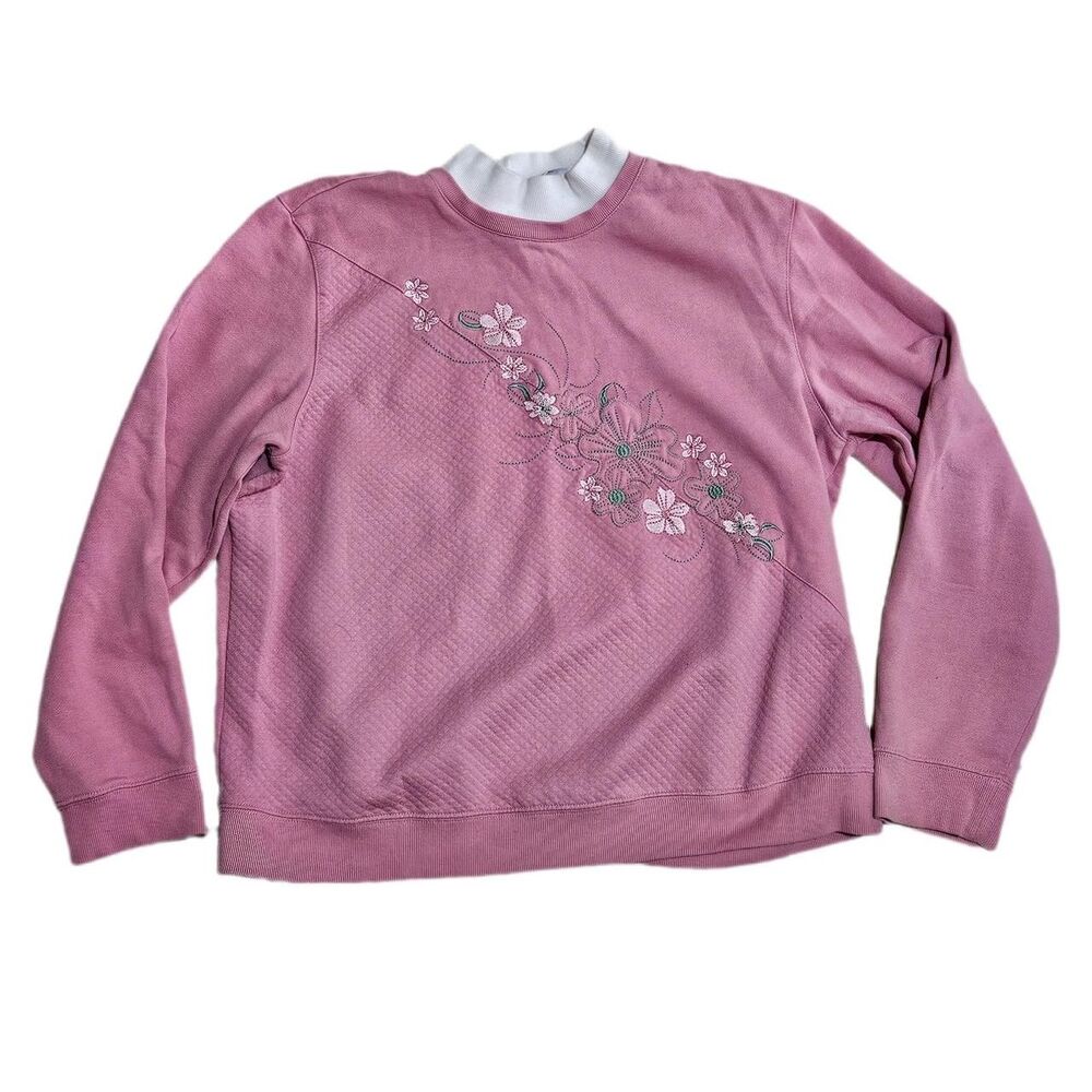 90s indie grandmacore pink embroidered sweatshirt
